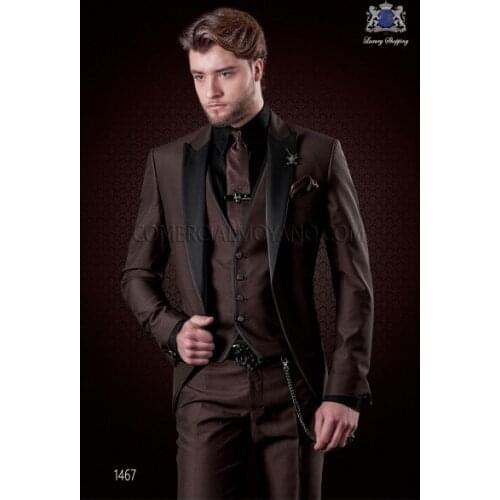 2019 Latest Coat Pant Designs Brown Men Suit Slim Fit 3 Pieces Jacket Tuxedo Groom Wedding Suits Custom Prom Party Blazer Terno