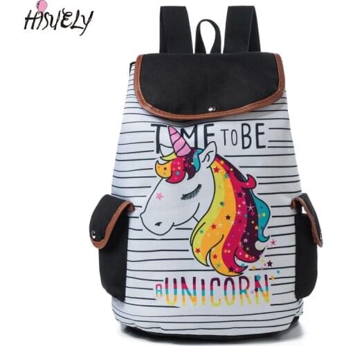 New Arrival Cartoon Unicorn Printed School Backpack For Teenager Drawstring Deisgn Female Travel Rucksack Canvas Backpack Lady