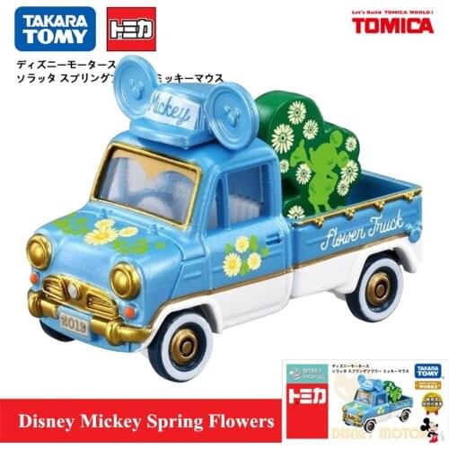 Original Tomy Mini Disney Motor Mickey Spring Flowers Small Truck Model Alloy Metal Diecast Vehicle Gift toys for Baby 595236