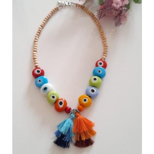 Goodtime Evil Eye Beaded & Basement Stone Necklace Women Handmade Jewelry