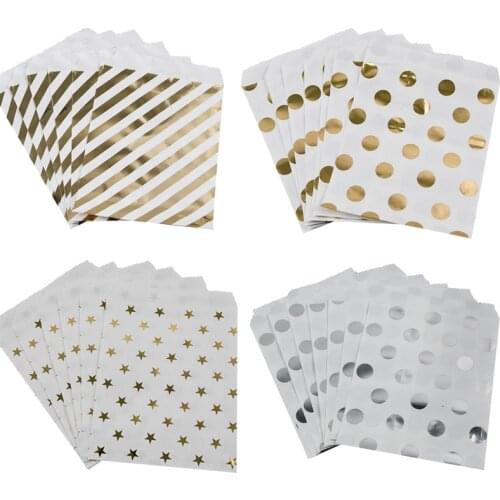 WEIGAO 25Pcs Gold Dot Striped Star Gift Bag Paper Bags for Kids Birthday Party Decoration Dessert Candy Bar Bag Snack Cookie Bag