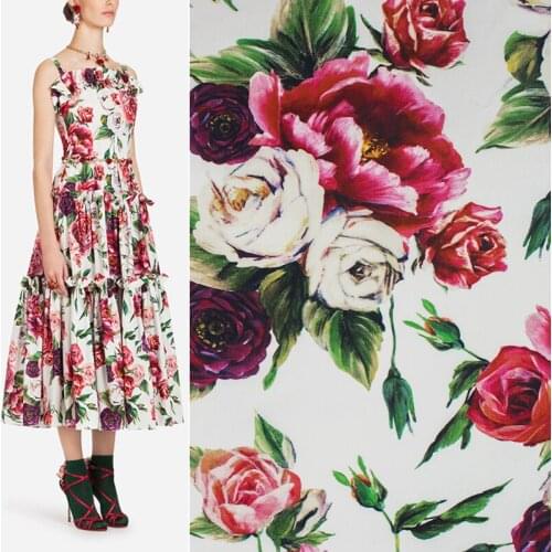 Peony Rose Cotton Fabric For Dress Платье Tissus Au MÈTre Telas Por Metro Sewing Ткань Для Шитья Vestidos Coton Africain Stofdiy