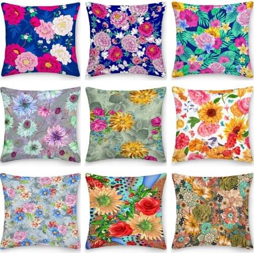 Floral Pillowcase Decorative Sofa Cushion Case Bed Pillow Cover Home Decor Car Cushion Cover Polyester Pillow Case 45*45cm
