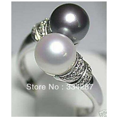 Selling Jewelry>>5 colors! fancy twins 8mm white/pink/yellow/black shell pearl 18KGP ring #7,8,9