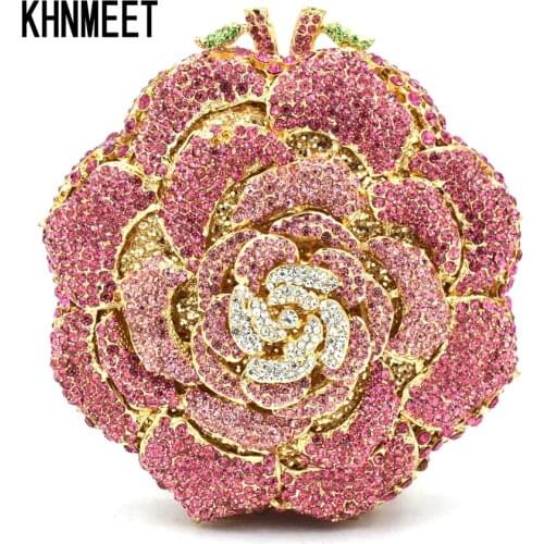 5 Color Luxury Candy Multicolor Flower Crystal Chain Clutch Bag Golden Diamond Wedding Women Party purse Evening Bag SC589