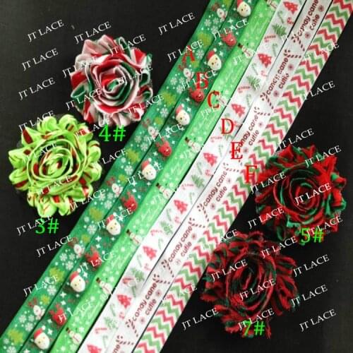 Christmas 2.5" shabby chiffon print flower and 5/8" print FOE FEDEX FREE SHIPPING