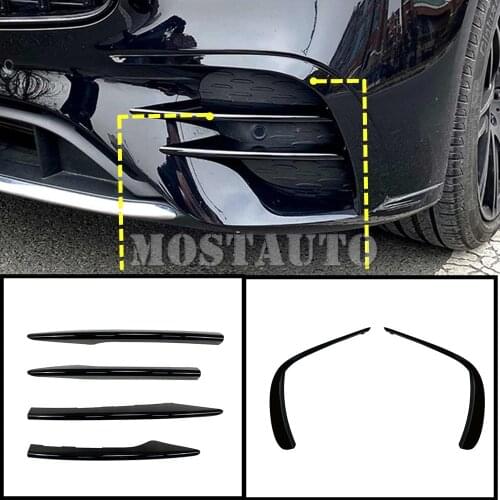 For Benz Mercedes E Class W213 Carbon Fiber Style Black Front Bumper Spoiler Air Vent Trim Cover 2021 6pcs