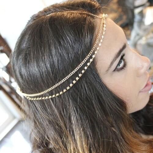 Bohemian Crystal Rhinestone Bridal Headband Chains for Women Wedding Crystal Forehead Headband Hair Accessories Head Decoration