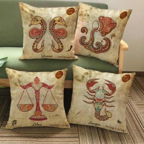 Vintage 12 Signs Zodiac Capricorn Pattern Decorative Coffee Store Decorative Pillow Case Covers Sofa Chair Cushion Cover Decor