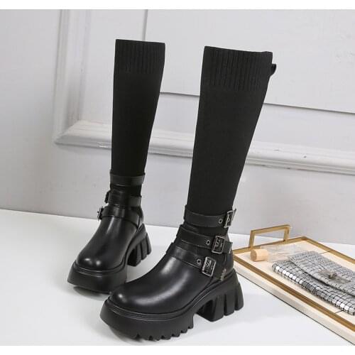 Large size boot but knee boot 2020 new high knight boot elastic large round martin boots