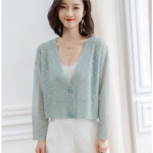 Women Summer Transparent Cardigans Outwear Casual Plus Size Lng Sleeve Knitwear Open Stitch With Button Thin Women Sweaters