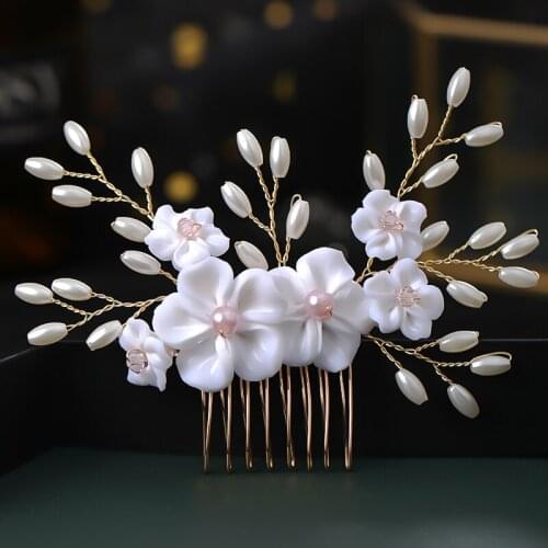 Female Hair Comb Set Wedding Bridal Barrette Peach Blossom Rhinestone Christmas Hairstyle Jewelry