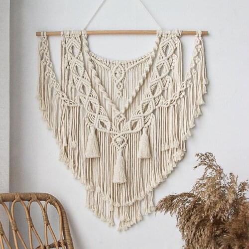 1PC Bohemia Tassel Tapestry Cotton Rope Hand-woven Wall Hanging Oranments Craft Art Decoration (No sticks)