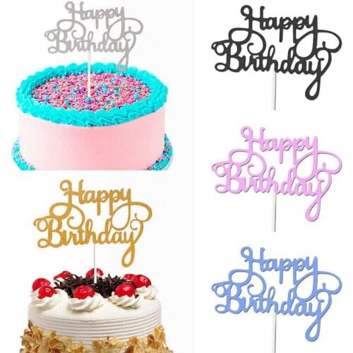 10pcs Glitter Happy Birthday Cake Topper Bling Sparkle Decoration Sign Happy Birthday Cake Topper Girl`s Birthday Dessert Decor