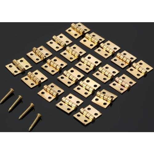 20pcs/lot Mini Brass Hinge w/Nails 4 Holes 10x8mm Cupboard Furniture Decor Jewelry Wood Wine Case Cabinet Door Old Chinese Style