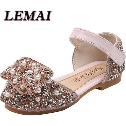 2021 New Childrens Shoes Pearl Rhinestones Shining Kids Princess Shoes Baby Girls Shoes For Party and Wedding D2018