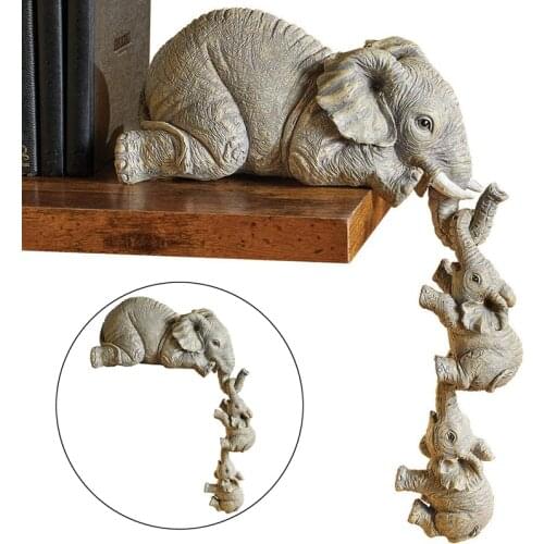 3 Pcs Elephant Sitter Hand Figurines Edge Mother and Two Babies Hanging Off The Edge of a Shelf or Table Gift for Home Decor