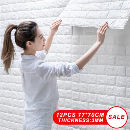 12PCS 3D Brick Wall Sticker DIY Self-Adhesive Waterproof Imitation Brick Wallpapers PE Foam Wall Stickers Living Room Home Decor