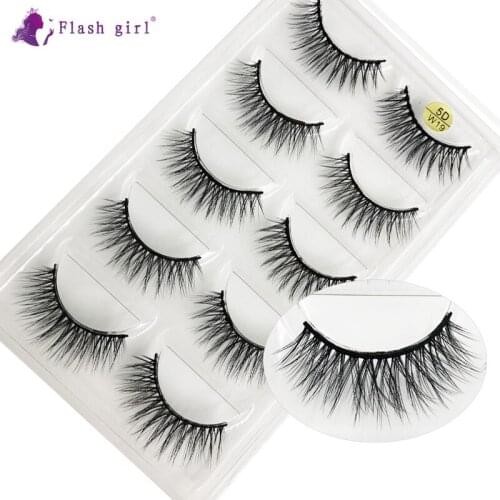Flash Girl Factory Price W Series 5pairs False EyeLashes Handmade 5D Luxury Long Mink Eyelashes with Transparent Tray