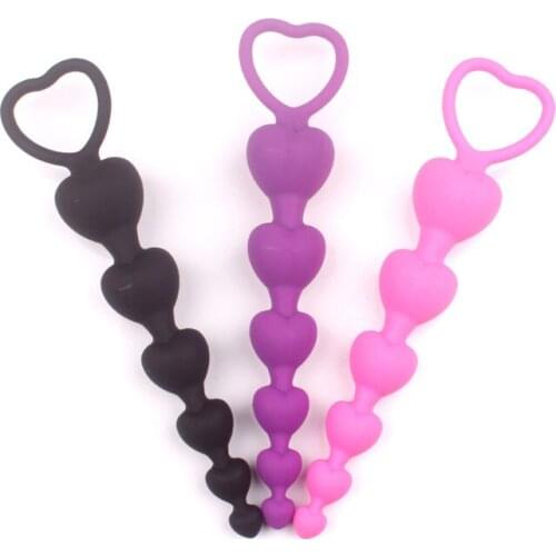 6 beads Anal Plug Heart Soft Anal Beads Anus Toys Big Anal Balls Silicone G-Spot Stimulating Butt Plug Adult Sex Toys For Couple
