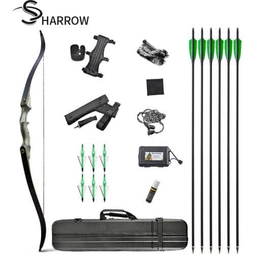60inch Recurve Bow Case Set Carbon Arrow Recurve Bow Arrow Quiver Set Wooden Riser 25-60lbs Archery Hunting Accessories