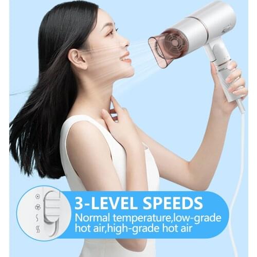 800W Professional Ionic Hair Dryer Hairdryer with Concentrator Bracket Expandable Foldable Handle for Home Salon EU Plug White