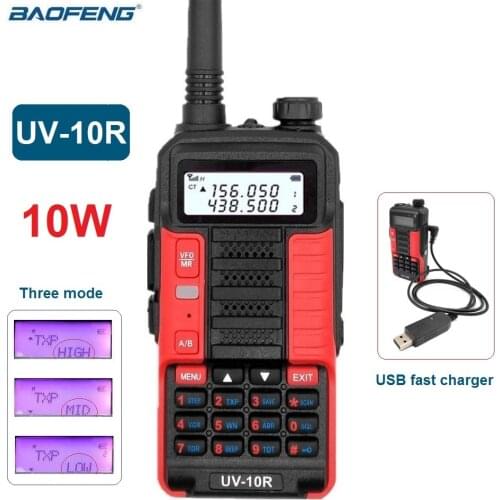 Baofeng BF UV10R 10W High Power Walkie Talkie 10 Watts VHF UHF Ham Radio Station UV-10R CB Radio Transmitter USB Transceiver