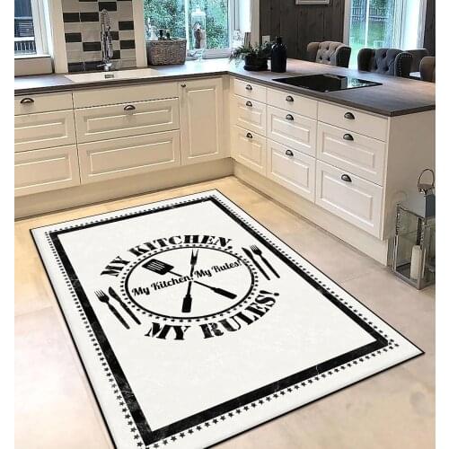 White black kitchenware fork knife patterned kitchen rug modern carpet rug personalized gift free shipping kitchenware white run
