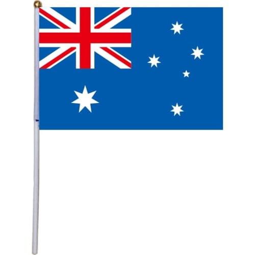 Free shipping xvggdg 100pcs 14 * 21cm Australia hand wave flags with plastic pole