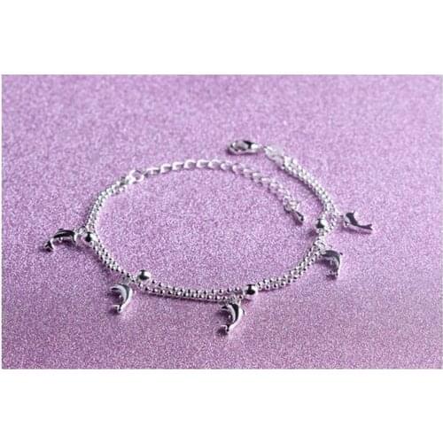 S925 Silver Bracelet Female Double Line Dolphin Korean Bracelet Korean Version Wild Fashion Womens Jewelry Gifts Wholesale