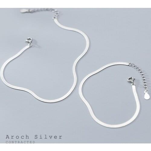 S925 Sterling Silver Flat Snake Chain Anklet Bracelet Women Simple Delicate Foot Chain Female Summer Beach Feet Jewelry