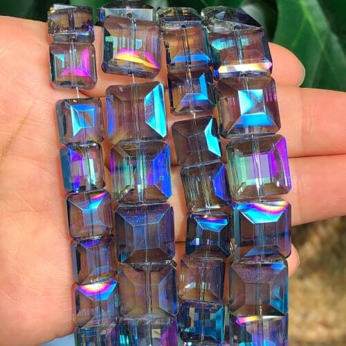 10pcs Flat Square Faceted Blue Purple Multicolor Austria Crystal Glass Loose Crafts Beads lot for DIY Jewelry Making Accessories