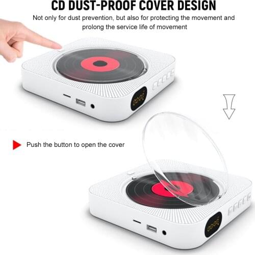 CD-Runner CD Player Wall Mountable BT CD Player with Dustproof Cover LED Display 6 Modes FM Radio A-B Repeat Remote Control