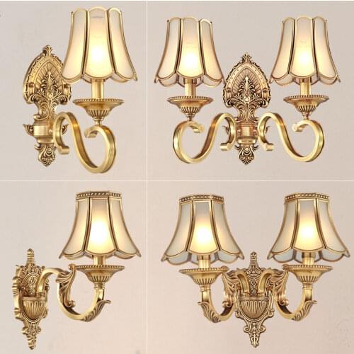 European Full Copper Wall Lamp American Bedside Lamp Antique Bedroom Lamp Living Room Corridor Aisle Wall Lamp