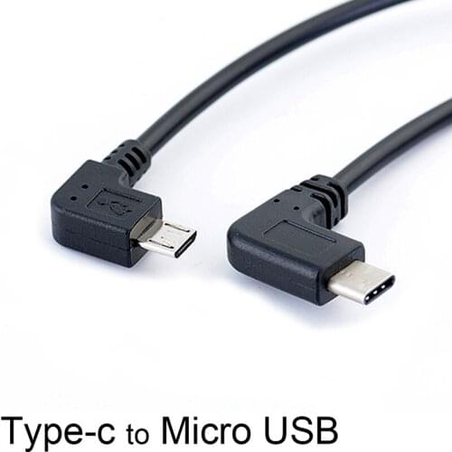 Left Angle 90 Degree Micro USB to Type-c Cable Converter OTG Adapter Data Cord 25cm Cable Black