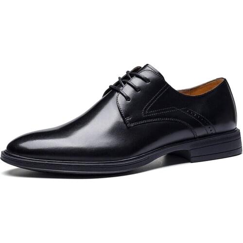 2021Men Dress shoes Derbies Style Bright Surface Solid Genuine Leather Low Heel Rubber Spring Fall Popular Gentry Anglo-Americ