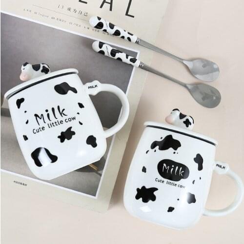 Coffee Mug with Lid Creative Color Cow Heat-resistant Mug Cartoon 400ml Cup Coffee Ceramic Children Cup Office Drinkware Gift