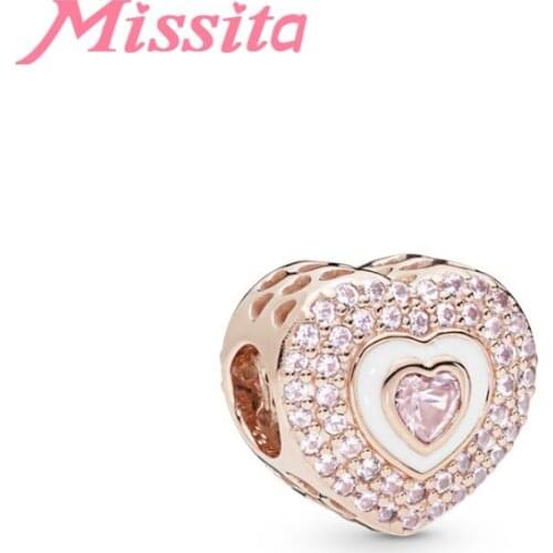 MISSITA New Fashion Crystal Heart Pattern Charm fit Brand Charms Bracelet DIY Jewelry Women Silver Color Jewelry Accessories