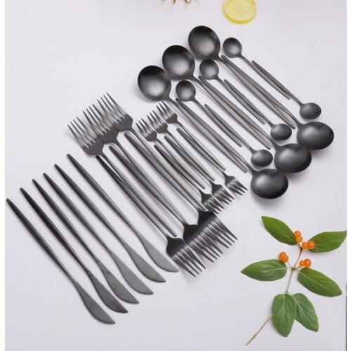 Tableware Black Cutlery Set 30Pcs Stainless Steel Kithen Matte Cutlery Fork Spoon Knife Set of Tableware Dishwasher Safe Cutlery