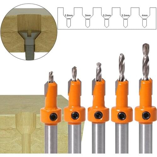 5PCS HSS Timber Woodworking Ti Countersink Drill Bit Set Screw Cutter Wood Tool