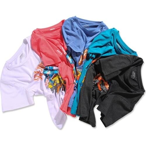 New 4T-14T Summer Hot Sale Big Boy T-Shirt Dinosaur Short-Sleeved Round Neck Quick Drying