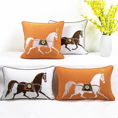 American Style Cushion Living Room Handmade Embroidery Horse Pillows Sofa Throw Pillow Morden Home Decoration Accessories