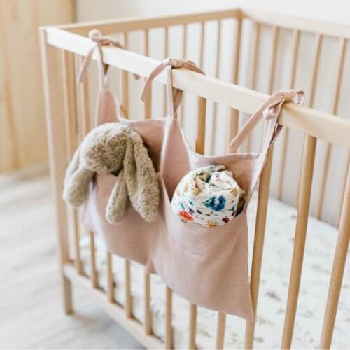 Baby Crib Organizer Bed Hanging Storage Bag Bedding Accessories Decorative Linen Diaper Double Pockets Hanging Storage Bag
