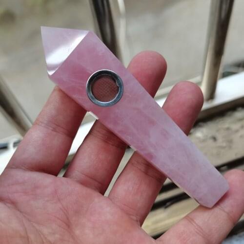 Pink rose quartz crystal smoking pipes natural stone and minerals cigarette pipes tobacco wand for gift sale