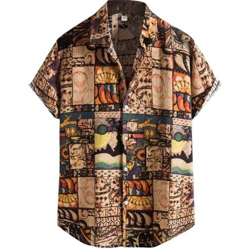 2021 Vintage Printed Mens Shirts Summer Long Sleeve Male Button Up Shirt Casual Lapels Hawaiian Blouses Tops For Men Clothing