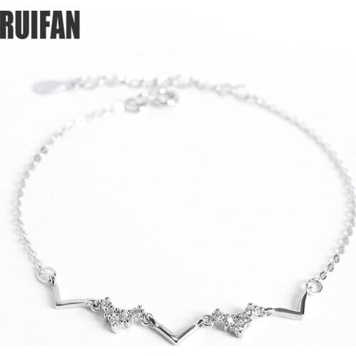 Ruifan Sweet Wave Cubic Zirconia 925 Sterling Silver Silm Bracelets for Women Female Girls Trendy Bracelet Jewelry Gifts YBR146
