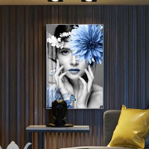 Creative Art Sexy Girl Women Flowers butterfly Nordic Wall Art Canvas Painting Hotel Apartment Decoration Prints Poster Pictures