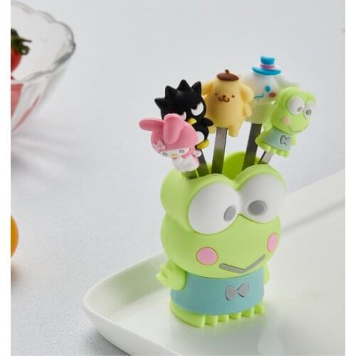 Big Eyes Frog Shape Fruit Fork Cute Silicone Cartoon Fruit Fork Mini Home Creative Fruit Sign Stainless Steel