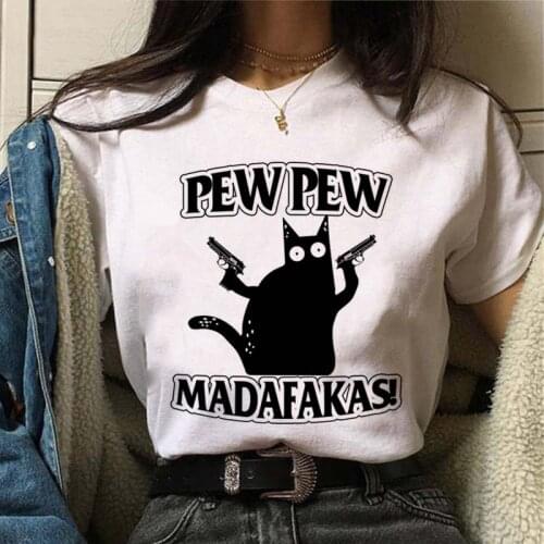 Female Grunge Tops Tee Pew Pew Madafakas Women T Shirt Black Cat Tshirt Harajuku Casual T-shirt Harajuku 90s Streetwear