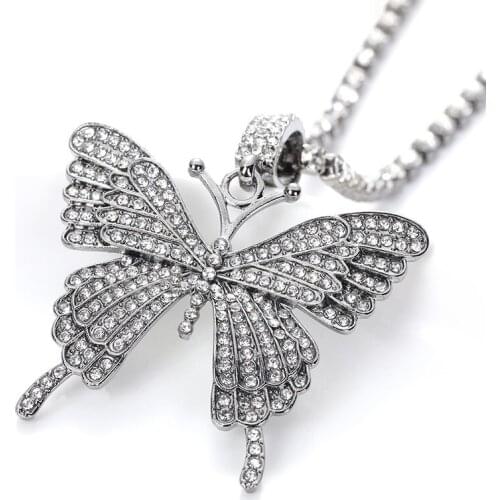 Woman New trend Popular Butterfly Pendants Necklace Large Fashion Animals Rhinestone Trendy Jewellery Gift Wholesale